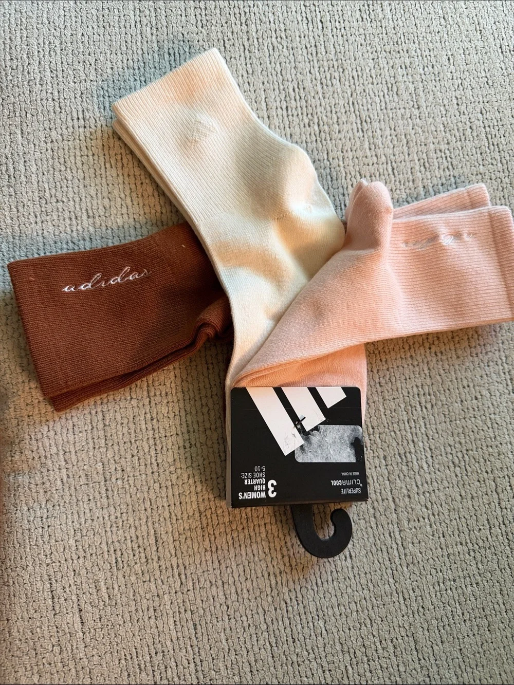 adidas 3-Pack Crew Socks in Pink, Brown, Cream